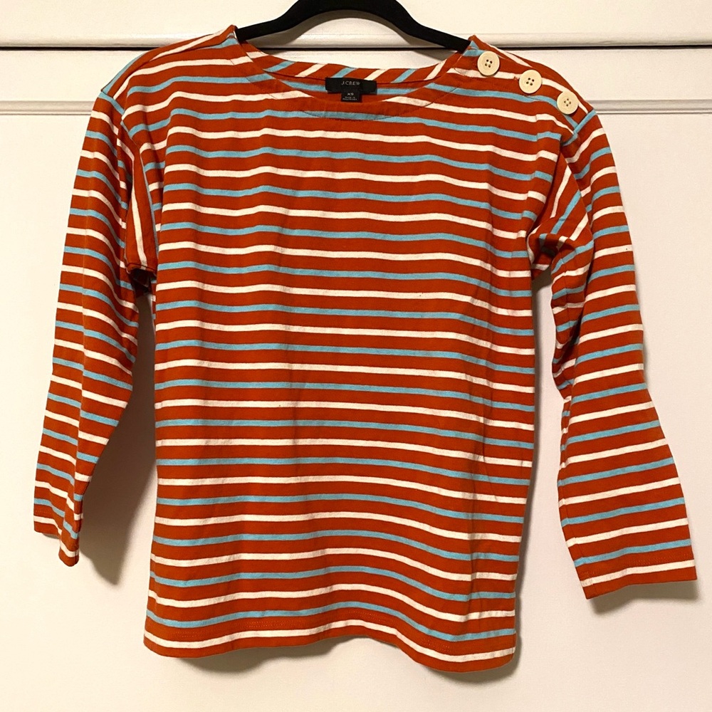 J. Crew Striped Long Sleeve Tee in Orange and White